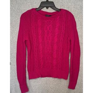 LRL Ralph Lauren Jeans Petite Cable Knit Sweater Hot Pink Long Sleeve Pullover